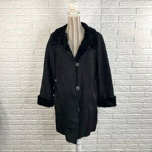 Christia Black Suede Leather & Fur Coat